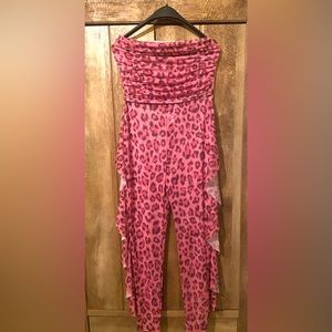 Very Cute Jumpsuit Pink and Black Sheer Cheetah Print Swimsuit Coverup Size XL